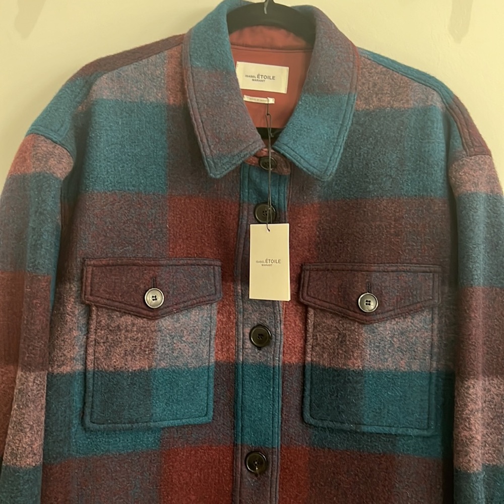 Isabel Marant Harveli Stretch Wool Buffalo Check Shirt Jacket - Picture 3 of 7